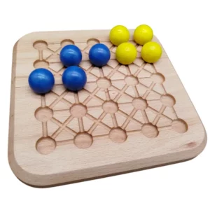 Petit Bilica avec petites boules en bois bleues et jaunes